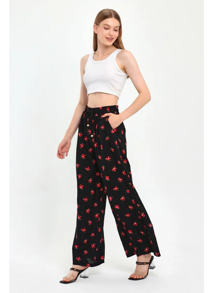 Alexander Gardi Elastic Waist Patterned Palazzo Trousers (B23-0043)