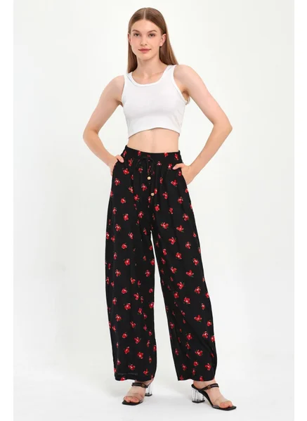 Alexander Gardi Elastic Waist Patterned Palazzo Trousers (B23-0043)