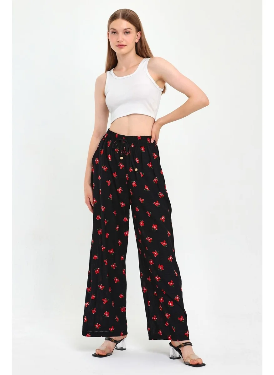 Alexander Gardi Elastic Waist Patterned Palazzo Trousers (B23-0043)