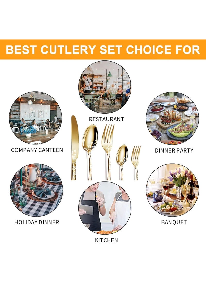 Relex 20PCS Unique Pattern Silverware, Set of 4 Stainless Steel Flatware Gold Cutlery Set Mirror Polished Utensils Pattern Design Flatware Mirror Polished Cutlery for Kitchen, Dishwasher Safe - Image 3