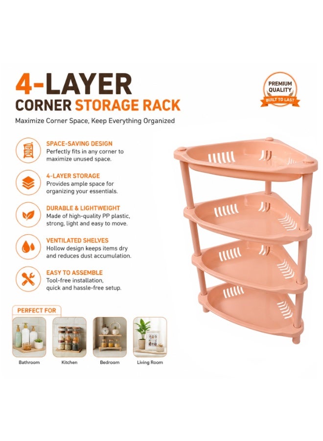 Lacoz 4-Layer Plastic Corner Storage Rack for Kitchen & Home – Space-Saving Multi-Tier Vegetable & Fruit Organizer Shelf, Durable Ventilated Storage Stand for Kitchen Beige - Image 2