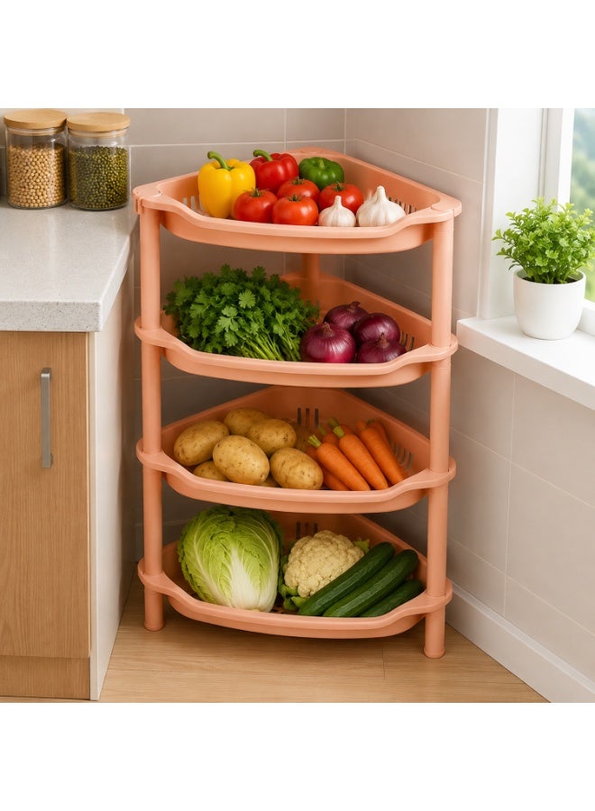 Lacoz 4-Layer Plastic Corner Storage Rack for Kitchen & Home – Space-Saving Multi-Tier Vegetable & Fruit Organizer Shelf, Durable Ventilated Storage Stand for Kitchen Beige - Image 4