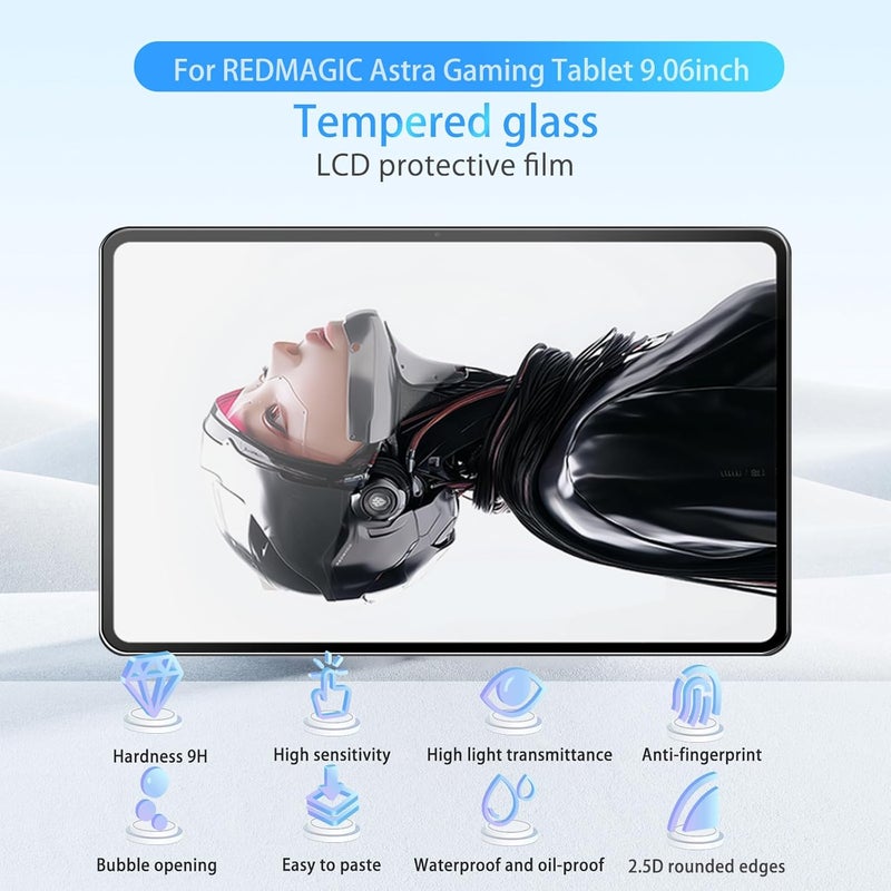 NOUKAJU [3 عبوات] واقي شاشة لجهاز REDMAGIC Astra Gaming Tablet بحجم 9.06 بوصة، زجاج مقسى عالي الوضوح، صلابة 9H، مقاوم للخدش وبصمات الأصابع، حماية بزجاج مقسى لجهاز REDMAGIC Tablet 3 Pro - Image 2