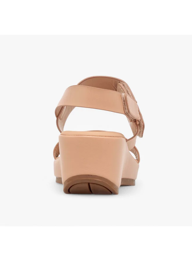 Paprika Women's Solid Open Toe Wedge Heel Sandals with Hook and Loop Closure