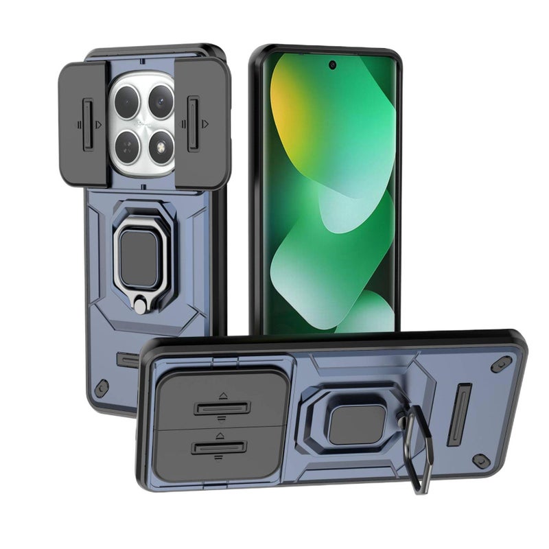 غطاء واقي بTPU + PC باللون رمادي من مادة TPU لـ redminote13pro/pocox6 مع حامل حلقة دب القتال وتصميم نافذة منزلقة مع مقاوم للصدمات مع حماية من السقوط للاستخدام اليومي للمكتب المنزلي - Image 2