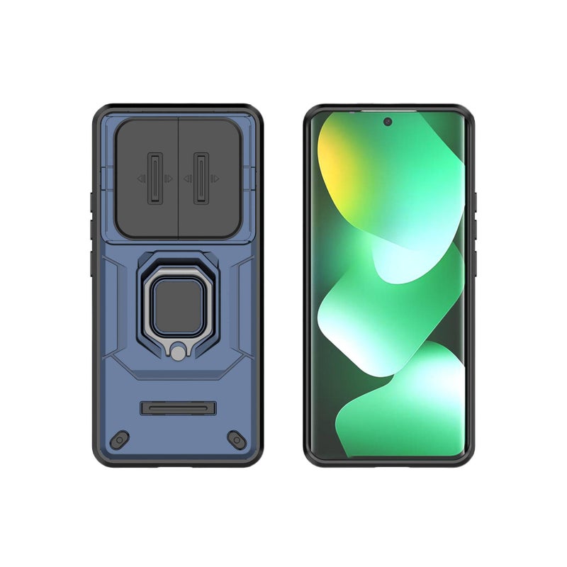غطاء واقي بTPU + PC باللون رمادي من مادة TPU لـ redminote13pro/pocox6 مع حامل حلقة دب القتال وتصميم نافذة منزلقة مع مقاوم للصدمات مع حماية من السقوط للاستخدام اليومي للمكتب المنزلي - Image 4