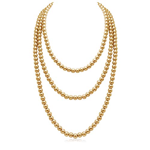 Aisansty Golden Long Pearl Necklace for Women Layered Faux Pearl Strand Necklace Costume Jewelry 69Diameter Pearl 8MM - Image 1