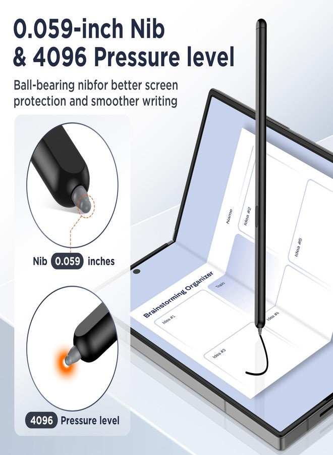 TONGATE for Galaxy Z Fold 6/Fold 5 Slim S Pen Fold Edition 4096 Pressure Levels for Samsung Z Fold 6/5 Phones Only, Fold5/6 S Pen Touch Stylus, 1.5mm Pen Tip, with 3* Tips & 1* S Pen Holder, Black - Image 3