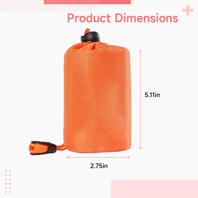 Emergency Sleeping Bag Waterproof Thermal Bivy Sack Orange With Whistle 85 X 35 In - Image 4