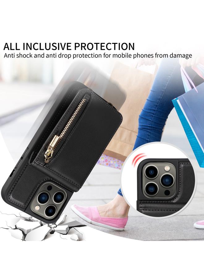 Zaboon Case For iPhone 13 Pro Crossbody Lanyard Zipper Wallet Leather Phone Case - Image 5