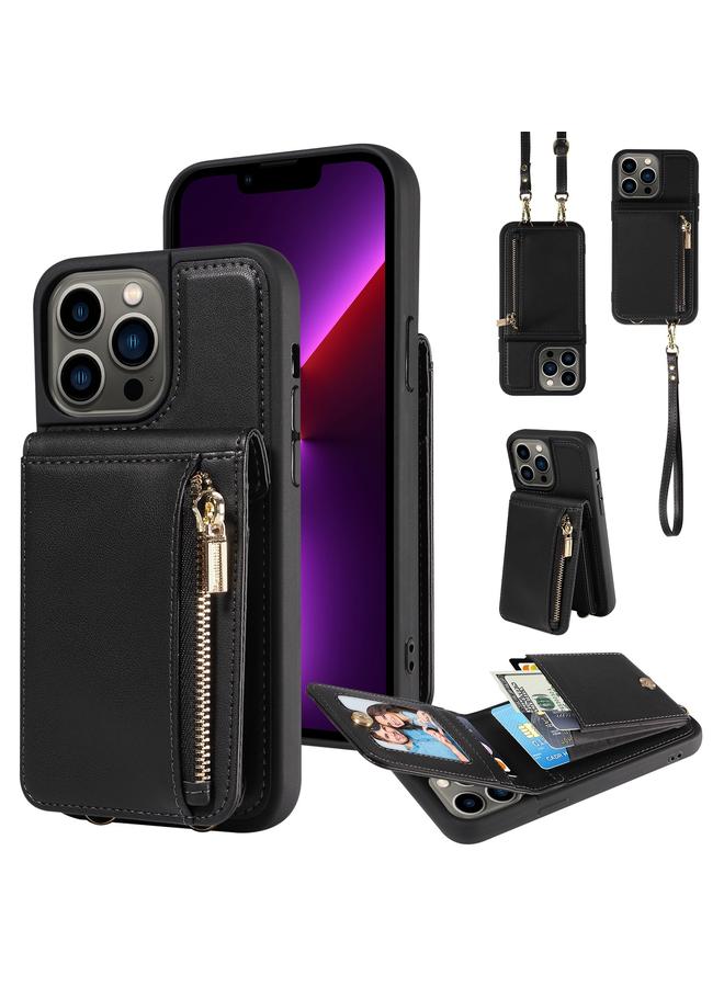 Zaboon Case For iPhone 13 Pro Crossbody Lanyard Zipper Wallet Leather Phone Case - Image 1