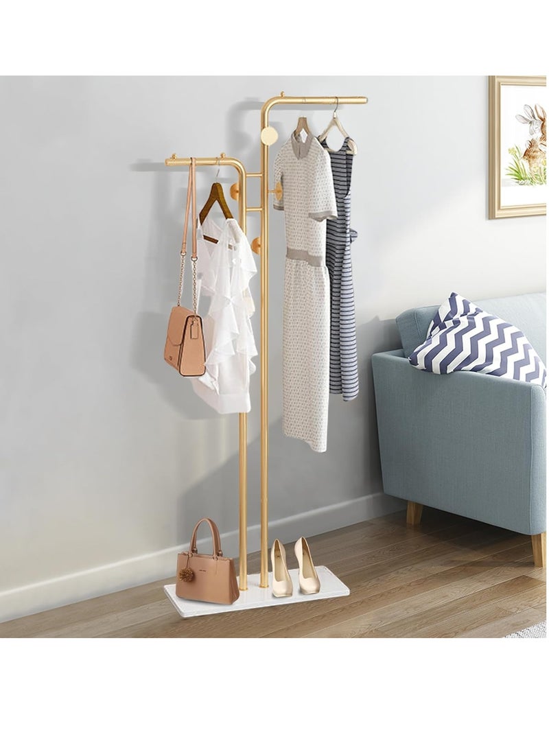 DMG TECH Double-pole Metal Coat Rack Gold Coat Rack Freestanding with 5 Hooks and Marble Base Floor-standing Coat Stand  - Image 1