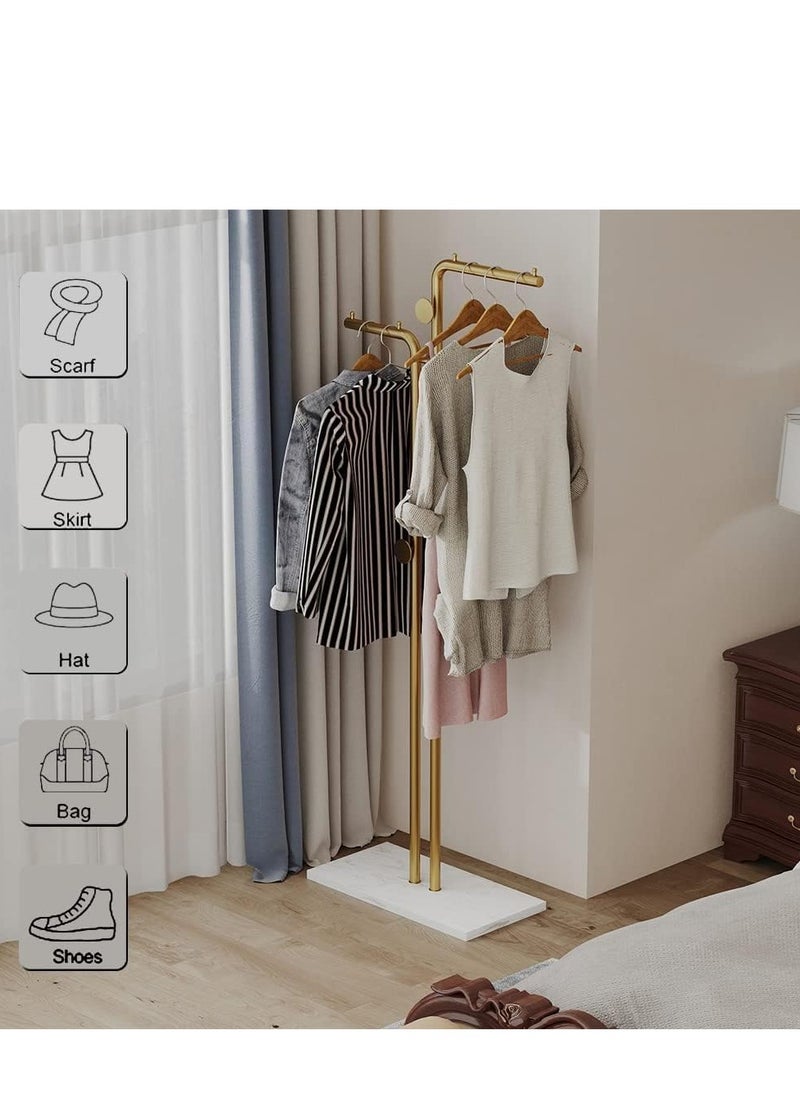 DMG TECH Double-pole Metal Coat Rack Gold Coat Rack Freestanding with 5 Hooks and Marble Base Floor-standing Coat Stand  - Image 2