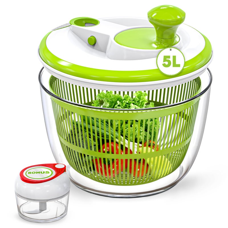RTMAXCO Salad Spinner, 5L Large Capacity Lettuce Washer with Easy Spin Mechanism, BPA-Free Vegetable Dryer for Kitchen. - Image 1