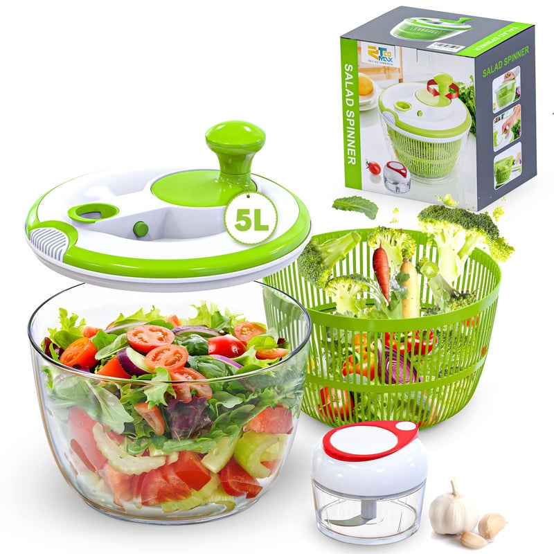 RTMAXCO Salad Spinner, 5L Large Capacity Lettuce Washer with Easy Spin Mechanism, BPA-Free Vegetable Dryer for Kitchen. - Image 2