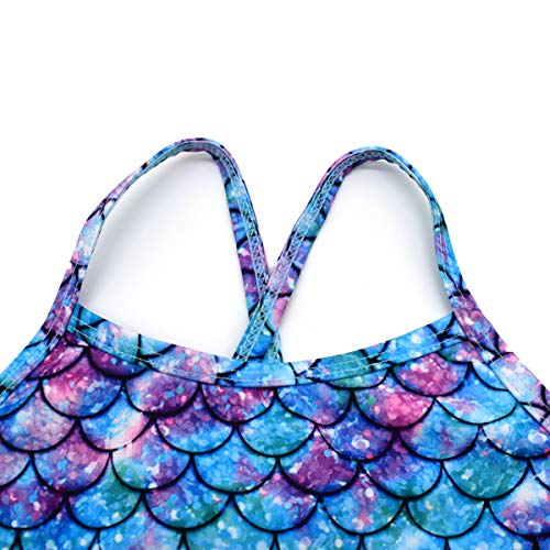 HONISEN Big Girls One Pieces Swimsuit Cute Swimwear Bathing Suits Blue Color Scale 9T - Image 3