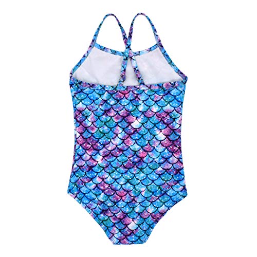 HONISEN Big Girls One Pieces Swimsuit Cute Swimwear Bathing Suits Blue Color Scale 9T - Image 2