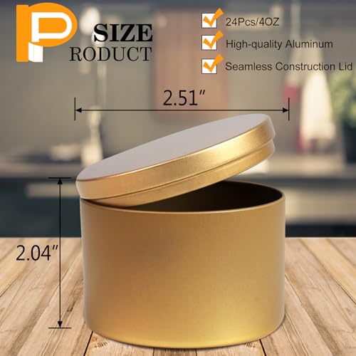 BBAXI 4oz Gold Candle Tins 24Pcs,Empty Candle Jars for Making Candles, DIY Candle Containers,Round Metal Tins with Lids for Candle Making - Image 2
