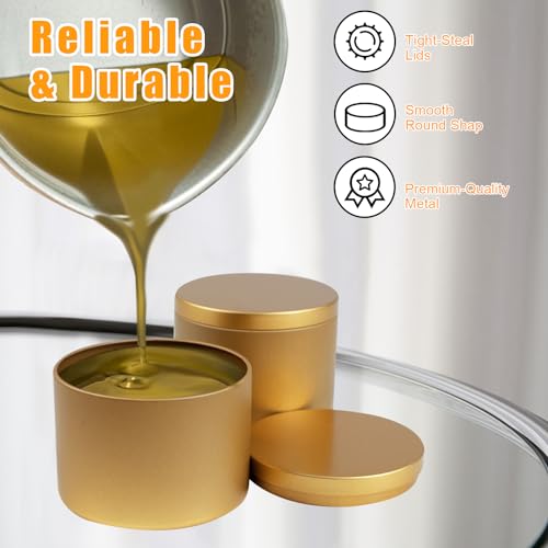 BBAXI 4oz Gold Candle Tins 24Pcs,Empty Candle Jars for Making Candles, DIY Candle Containers,Round Metal Tins with Lids for Candle Making - Image 3