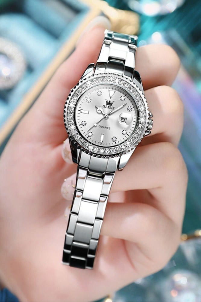 OLEVS Watches for Women Stainless Steel Quartz Water Resistant Analog Watch 34mm Silver 9945 - Image 1