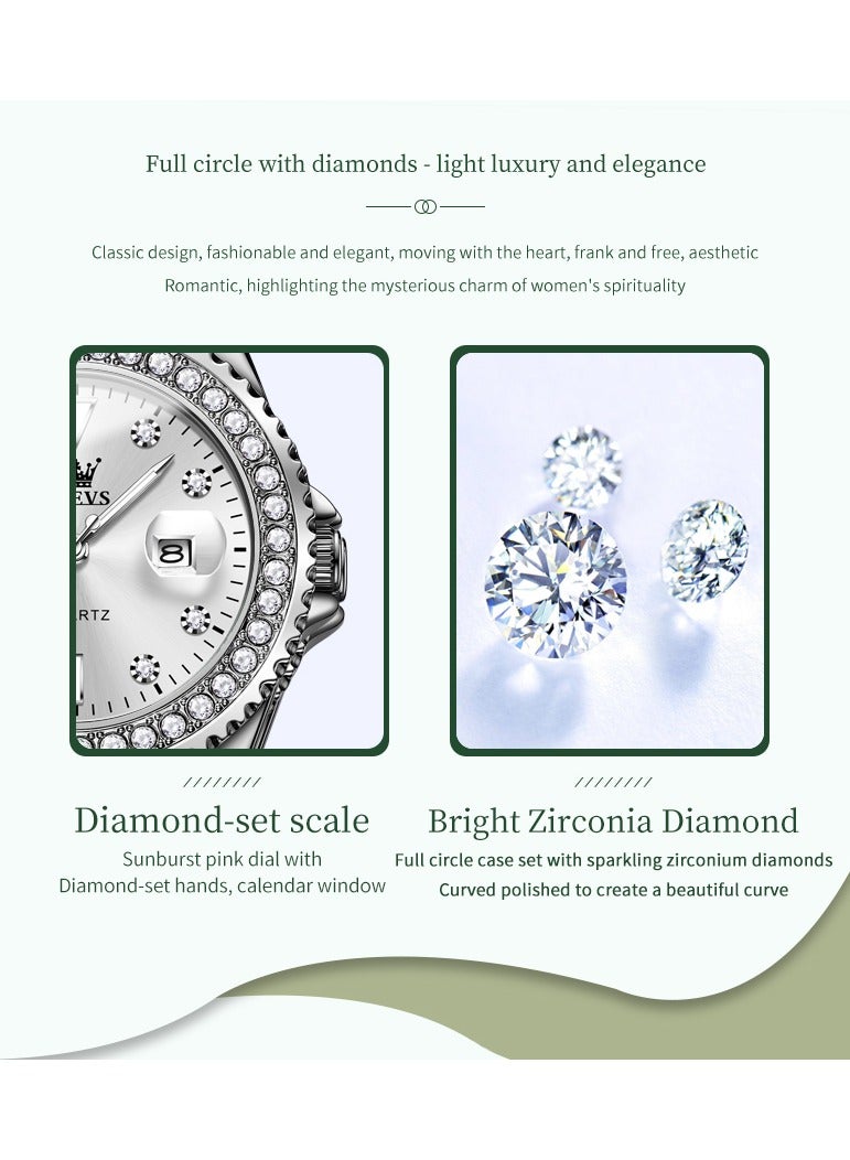 OLEVS Watches for Women Stainless Steel Quartz Water Resistant Analog Watch 34mm Silver 9945 - Image 5