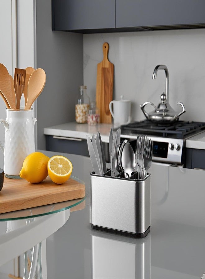 KHALAK Stainless Steel Spoon Holder - Spoon Stand for Kitchen Steel - Countertop Holder for Spoons, Forks, Knives, Spatula - 15L x 10W x 10H cm - Image 2