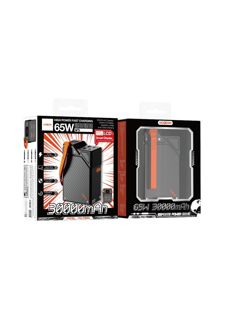 MOXOM MX-PB186 30000mAh Power Bank 65W Fast Charging Portable Charger With LCD Display Dual USB-A Dual USB-C PD Laptop Charging Black - Image 5