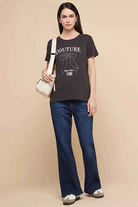 R&b Printed T-Shirt with Crew Neck and Short Sleeves