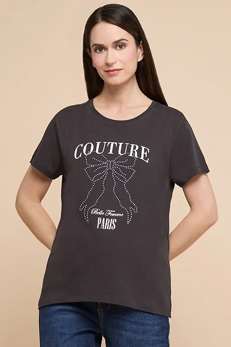 R&b Printed T-Shirt with Crew Neck and Short Sleeves