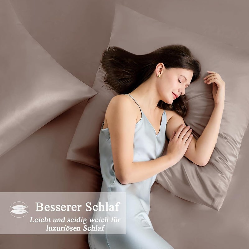 Satin Pillowcase 80 x 80 cm, Set of 2 & 2 Hair Elastics, Satin Pillowcase 80 x 80 cm, Brown, Soft as Silk Pillowcase 80 x 80 cm, Better Care Than Silk Pillose Case, Cushion Cover for Hair and Skin - Image 3