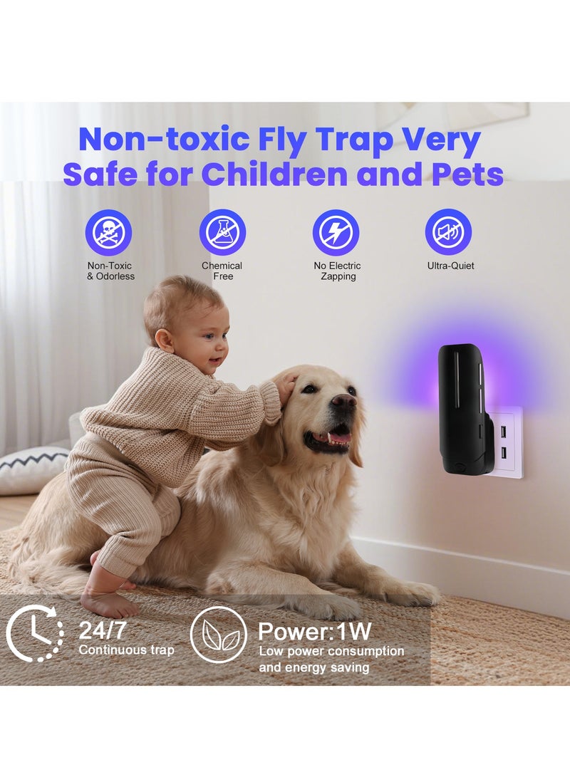 Necomi Fly Trap Indoor, Plug in Flying Insect Trap for Fruit Fly, Gnat, Moth, UV Mosquito Bug Trap Catcher with Night Light, Noiseless and Easy to Use, Ideal for House Bedroom Kitchen(2 Device+ 10 Refills) - Image 2