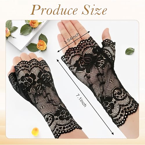 TecoKart® Lace Gloves for Women, 2 Pairs Half-Finger Lace Gloves & Net Gloves for Women, Elegant White Gloves for Parties, Weddings & Evening Events - Image 2
