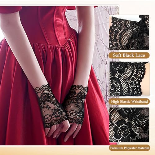 TecoKart® Lace Gloves for Women, 2 Pairs Half-Finger Lace Gloves & Net Gloves for Women, Elegant White Gloves for Parties, Weddings & Evening Events - Image 4