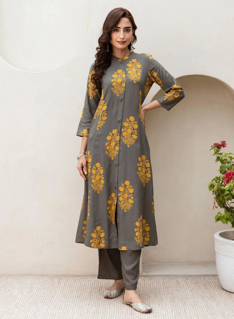 Women Grey Rayon 2 Pcs Kurta Set
