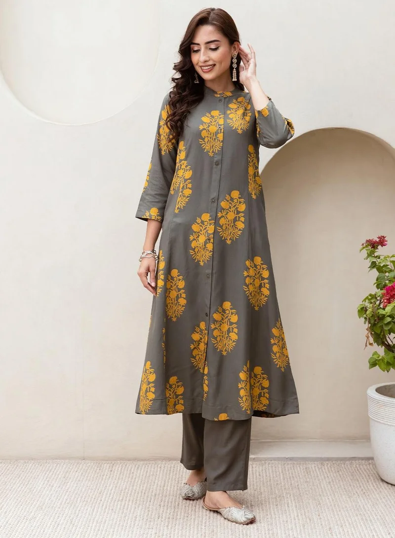 ISHIN  Women Grey Rayon 2 Pcs Kurta Set for Women | Best Price UAE