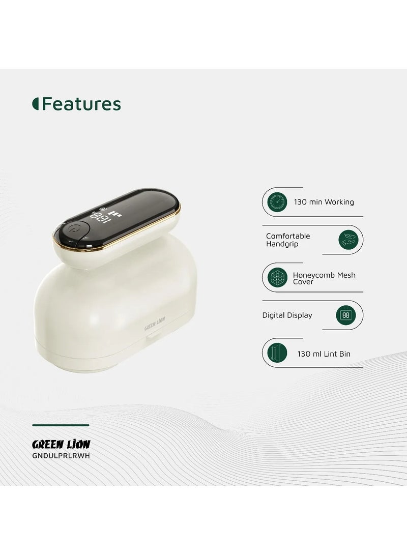 GREEN LION DualPro Digital Fabric Electric Lint Remover with USB Rechargeable & Working Time 2.2 hrs / Speed Gear 3 Levels / Lint Bin 130 ml / Comfortable Handgrip / Max Range 6900RPM - White - Image 2