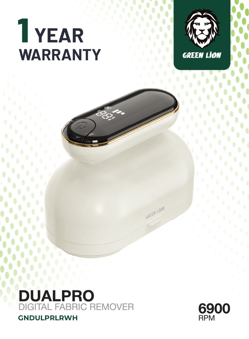 GREEN LION DualPro Digital Fabric Electric Lint Remover with USB Rechargeable & Working Time 2.2 hrs / Speed Gear 3 Levels / Lint Bin 130 ml / Comfortable Handgrip / Max Range 6900RPM - White - Image 1