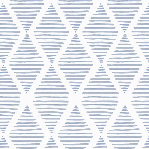 WENMER Geometric Peel & Stick Wallpaper - 17.3' x 118' Blue & White Striped Contact Paper for Restroom & Bedroom - Image 1
