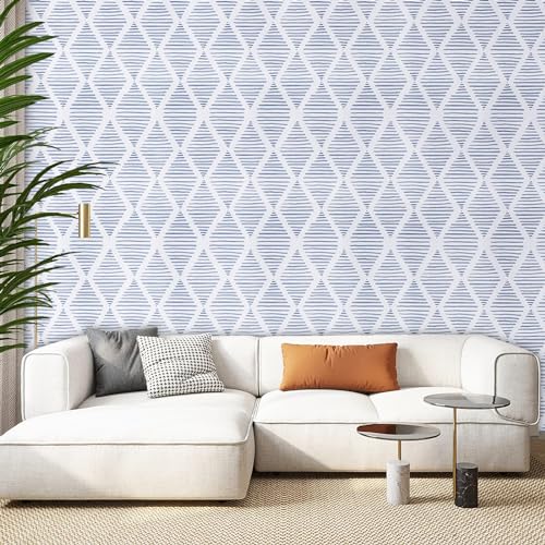 WENMER Geometric Peel & Stick Wallpaper - 17.3' x 118' Blue & White Striped Contact Paper for Restroom & Bedroom - Image 3