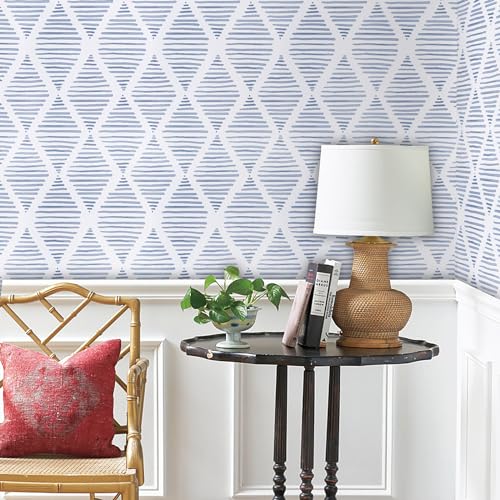 WENMER Geometric Peel & Stick Wallpaper - 17.3' x 118' Blue & White Striped Contact Paper for Restroom & Bedroom - Image 2