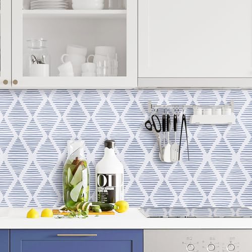 WENMER Geometric Peel & Stick Wallpaper - 17.3' x 118' Blue & White Striped Contact Paper for Restroom & Bedroom - Image 4