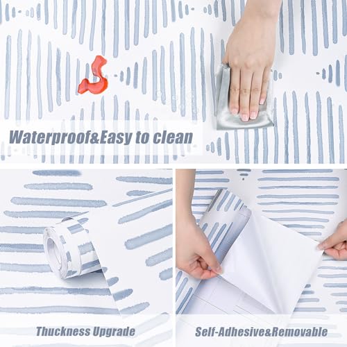 WENMER Geometric Peel & Stick Wallpaper - 17.3' x 118' Blue & White Striped Contact Paper for Restroom & Bedroom - Image 5