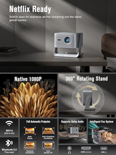VISSPL 【2200ANSI & Officially-Licensed APP】Smart 4K Projector with WiFi and Bluetooth, VISSPL 3D Dolby Audio and Auto Focus Portable Outdoor Projector, Movie Home Theater Proyector with 360° Adjustable Stand - Image 3