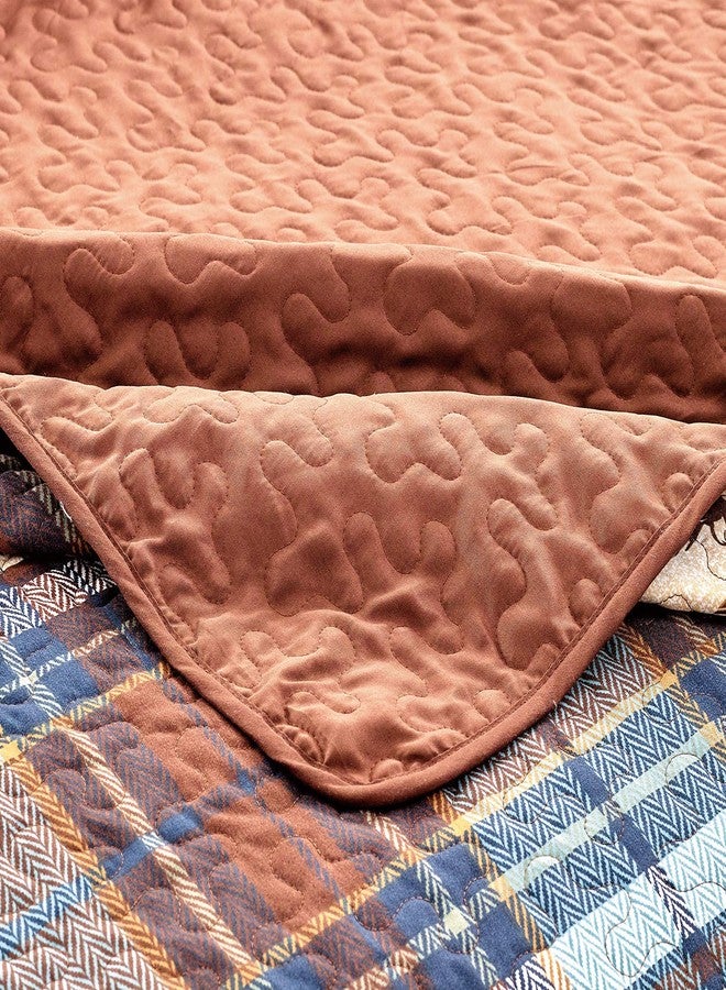 Rugs 4 Less River Fly Fishing Themed Rustic Cabin Lodge Quilt Stitched Bedspread Bedding Set with Fishing Rods Lure with Southwestern Tartan Check Plaid Tweed Patterns Blue Brown - River Lodge (Full/Queen) - Image 4