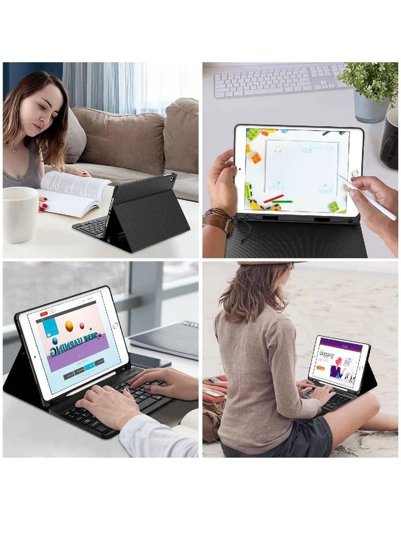 جينيكست حافظة لوحة مفاتيح لجهاز iPad 10.2 بوصة الجيل التاسع/الثامن/السابع مع حامل قلم رصاص ولوحة مفاتيح بلوتوث لاسلكية قابلة للفصل، غطاء حامل قابل للطي لجهاز iPad 10.2 بوصة (2021/2020/2019) أسود  - Image 4