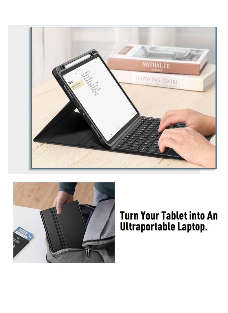 جينيكست حافظة لوحة مفاتيح لجهاز iPad 10.2 بوصة الجيل التاسع/الثامن/السابع مع حامل قلم رصاص ولوحة مفاتيح بلوتوث لاسلكية قابلة للفصل، غطاء حامل قابل للطي لجهاز iPad 10.2 بوصة (2021/2020/2019) أسود  - Image 3