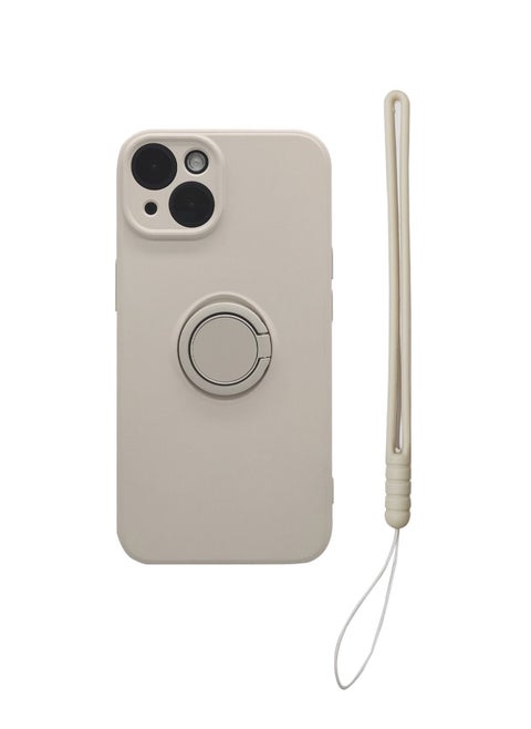 Case for iPhone 14 , Silicone Case with Ring 360°rotatable Kickstand Cover Support Magnetic Car Mount，Protective Cover with Strap Lanyard (White)