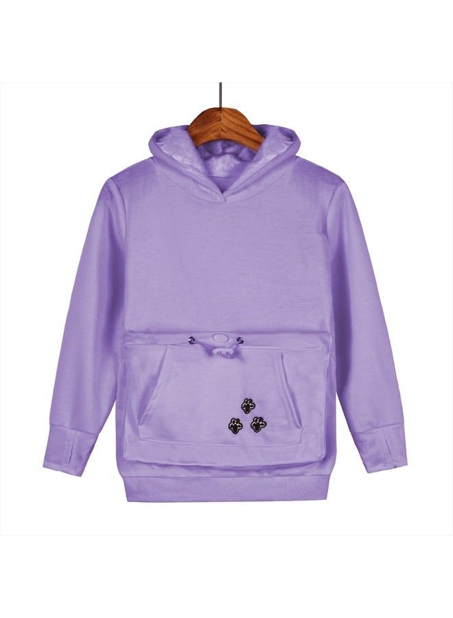 Alyc Boys Girls Hoodies - Pet Holder Kitten Puppy Carriers Pullover Long Sleeve Cat Ear Sweatshirt with Removable Inner Pouch Lavender  - Image 1