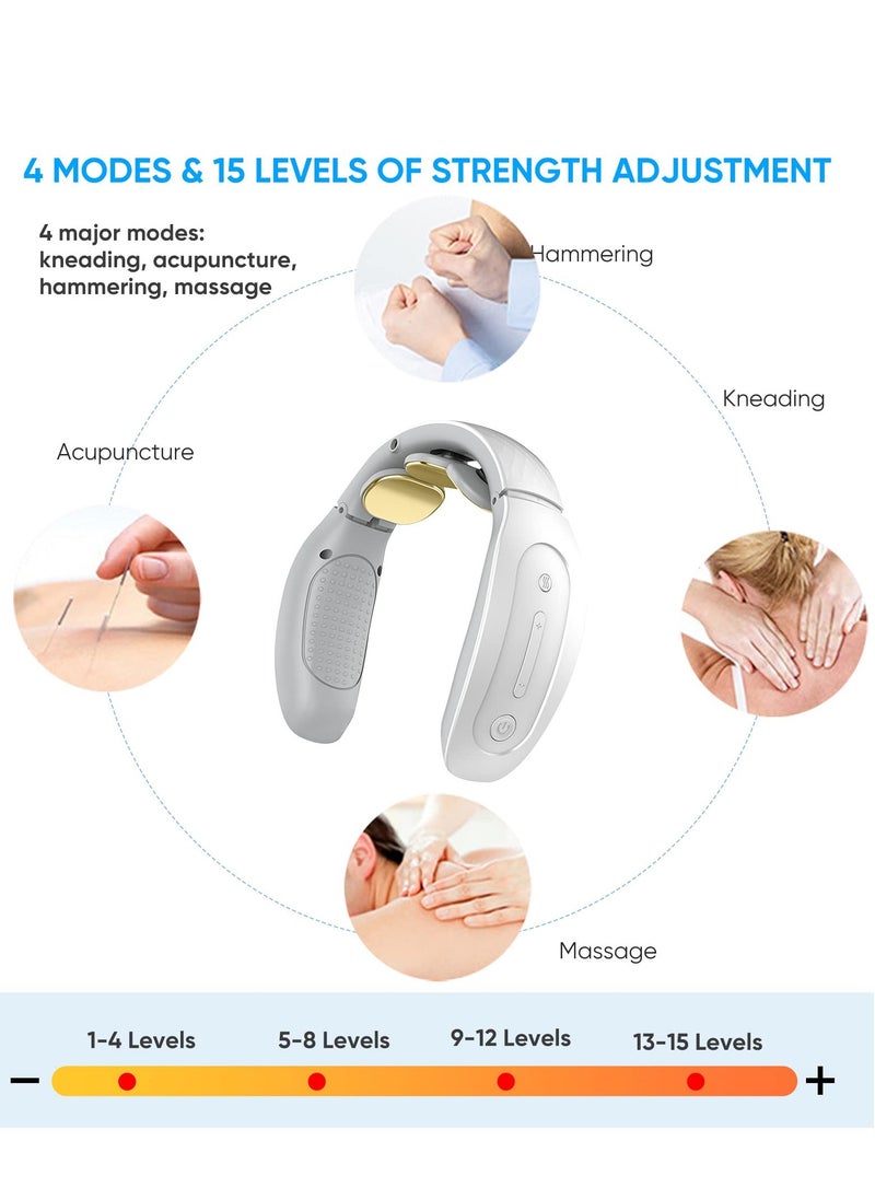 Excefore Neck Massager with Heat, Cordless Deep Tissue Vibration Infrared for Pain Relief, 4 Modes 15 Levels Cordless, Portable Gift Women Men  - Image 4