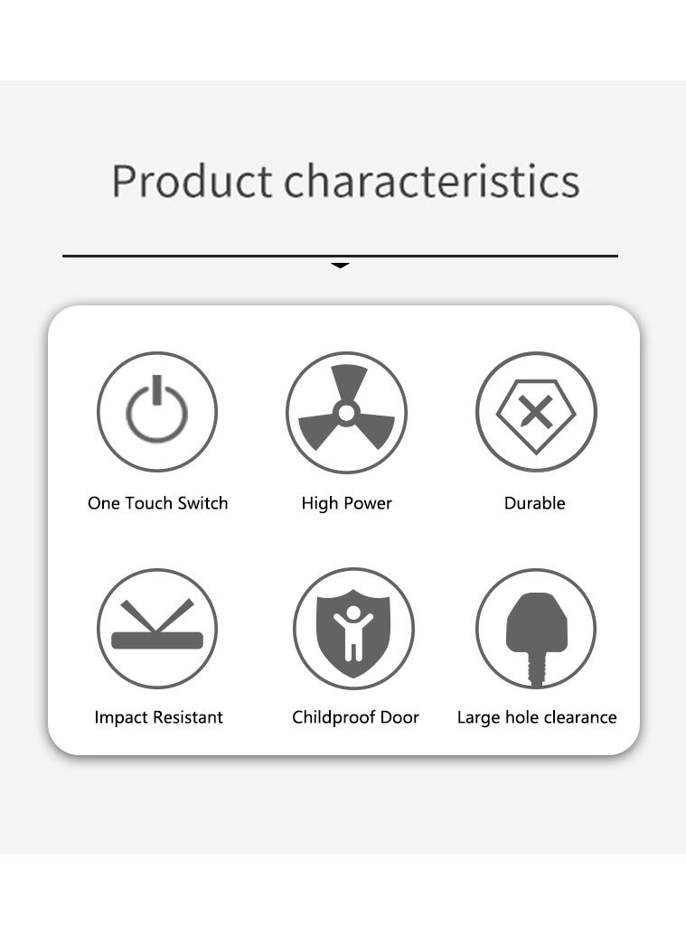 سكاي فيو شريط طاقة واقي من زيادة التيار - سلك تمديد بمقبس مسطح مع 4 منافذ ومنفذين USB ومنفذ واحد من النوع C، سلك طاقة بطول 2 متر (2500 واط/10 أمبير/110 فولت-240 فولت)، مادة مقاومة للحريق من البولي كربونات، مقبس طاقة (أسود) - Image 3